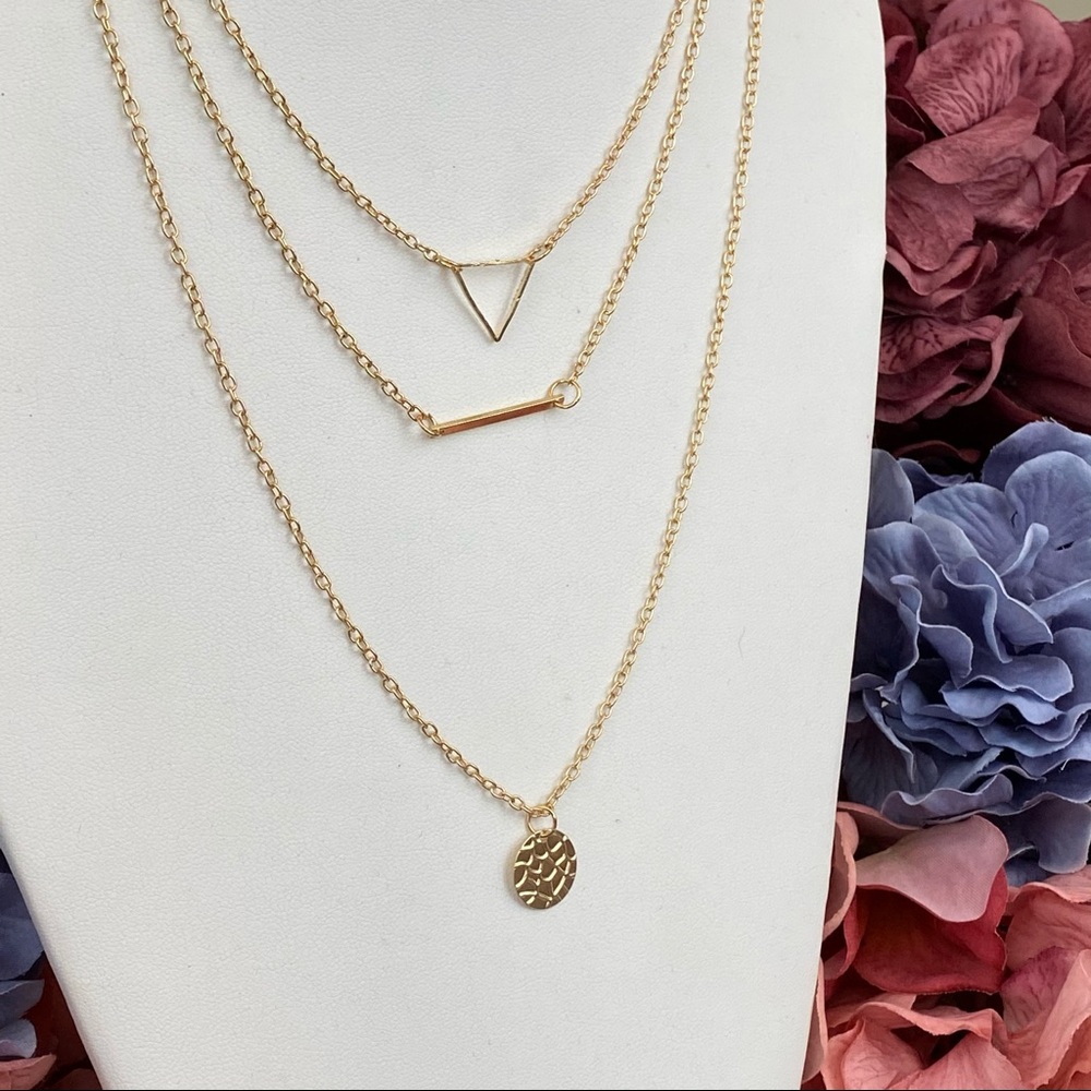 Boho Multilayer Gold Triangle Bar Coin Necklace - Picture 9 of 11